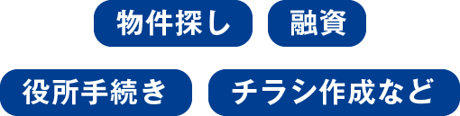 物件探し 融資 役所手続き チラシ作成など